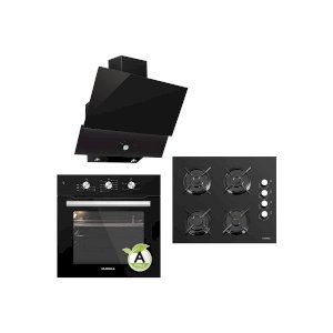 Luxell Kristal Seri Siyah Cam (Davlumbaz DA6-830 - Ocak 40TAHDF - Fırın A6SF2 Mt) Ankastre Üçlü Set